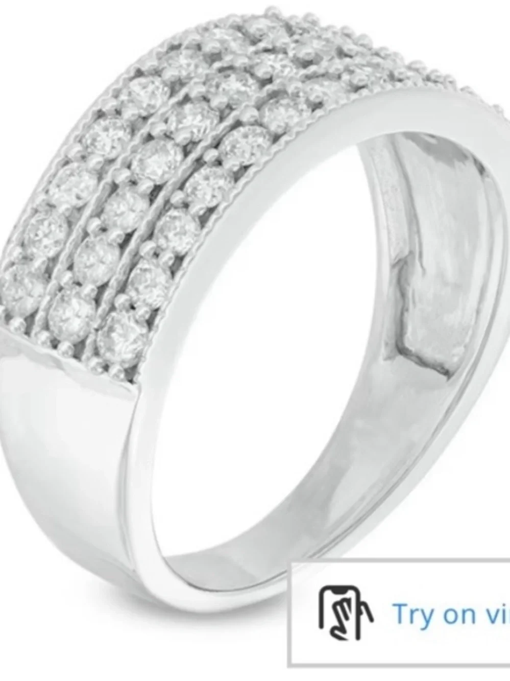 14 kt white gold 1.08 ct genuine natural diamonds Triple Row Pave Ring